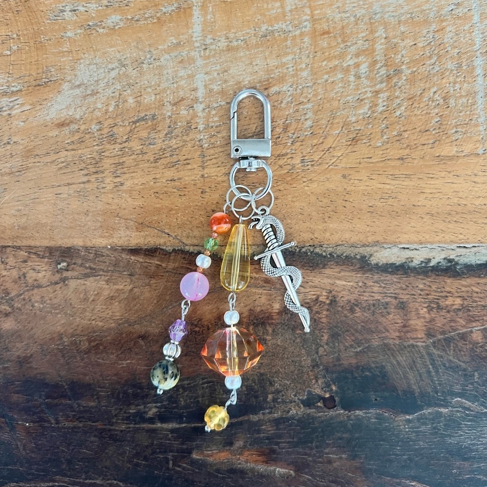 Sword Multicolor Beaded Keychain - Picture 2 of 3